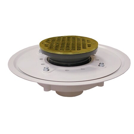 Jones Stephens 3in. Heavy Duty PVC Drain Base with 3-1/2in. Plastic Spud and 5in. Polished Brass Strainer D53457